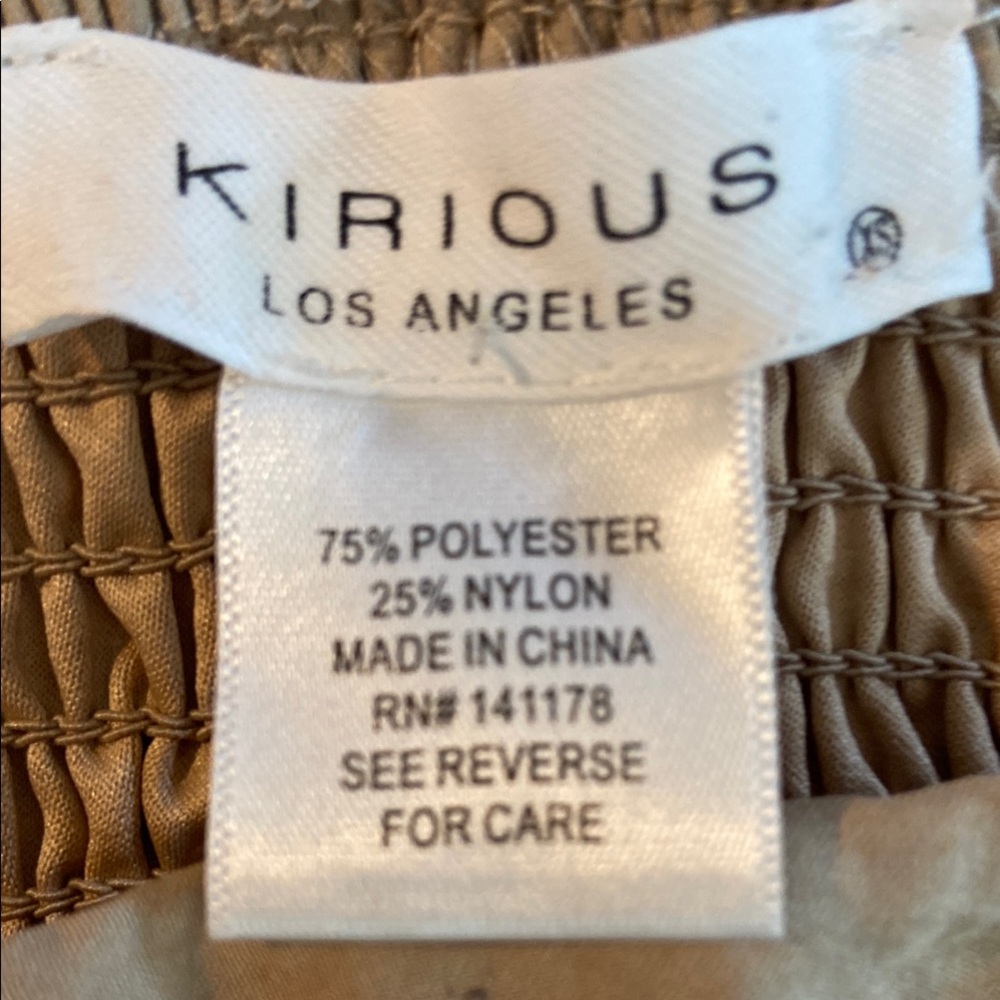 KIRIOUS LOS ANGELES Tan Smocked Puff Sleeve Peasant Cottagecore Crop Blouse 3474 - Picture 8 of 10